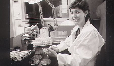 Helen W in laboratory 1990's